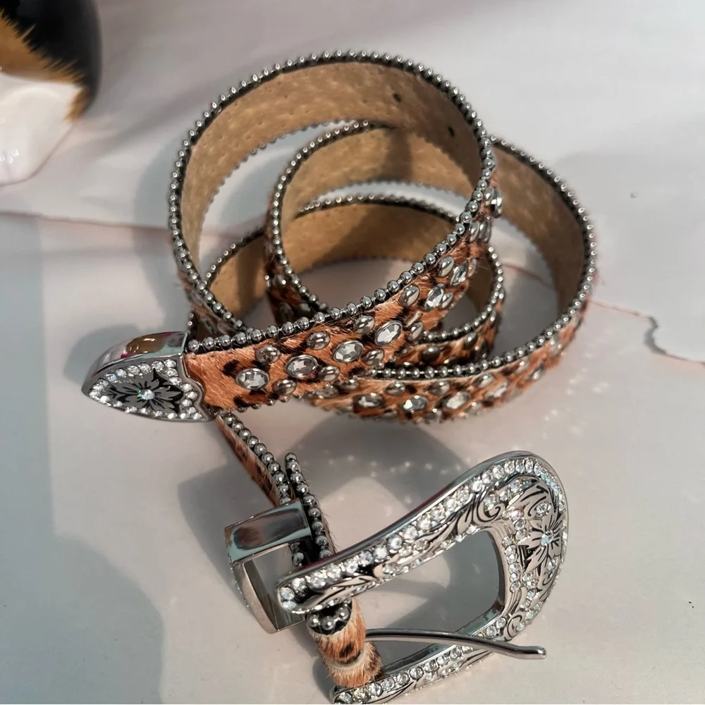 Western Bedazzled Calf hair Belt 40”